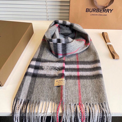 CLASSIC CHECK SCARF 180 CM IN DOVE GRAY MIX BLACK CASHMERE 394771