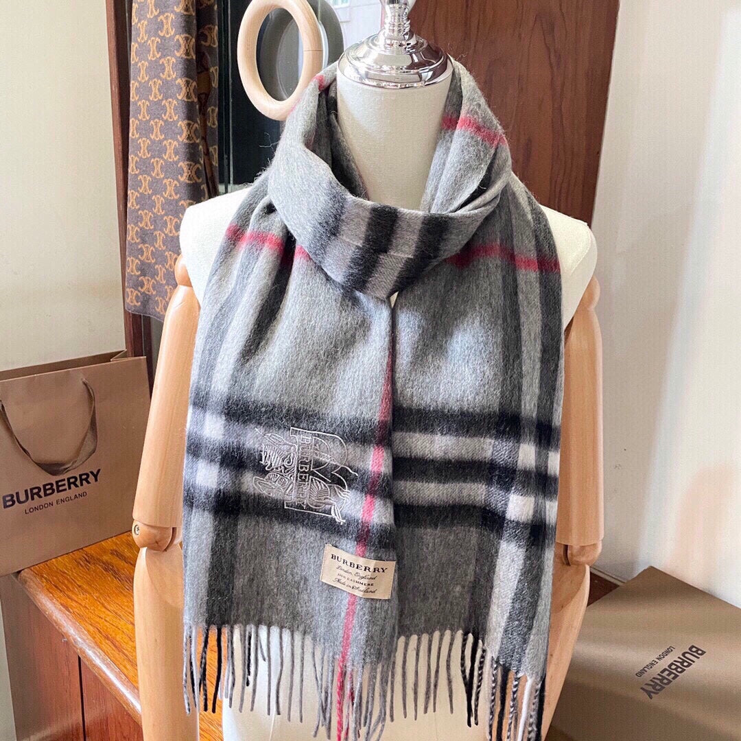 CLASSIC CHECK SCARF 180 CM IN DOVE GRAY MIX BLACK CASHMERE 394771