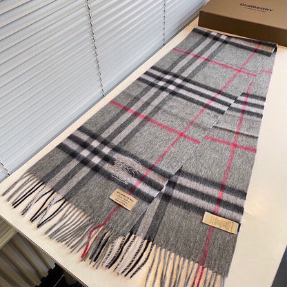 CLASSIC CHECK SCARF 180 CM IN DOVE GRAY MIX BLACK CASHMERE 394771