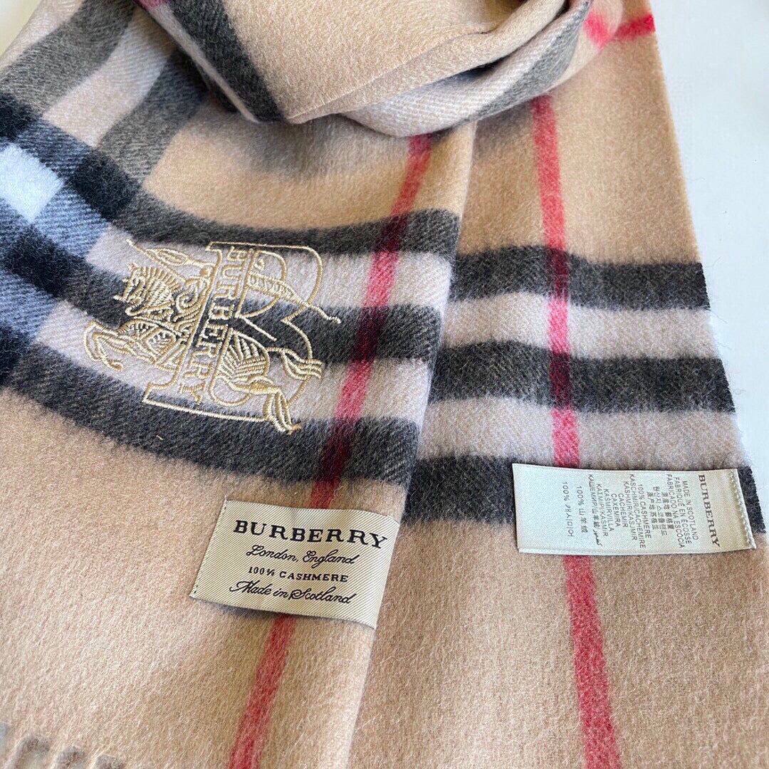 CLASSIC CHECK SCARF 180 CM IN CAMEL BROWN MIX BLACK CASHMERE  394772