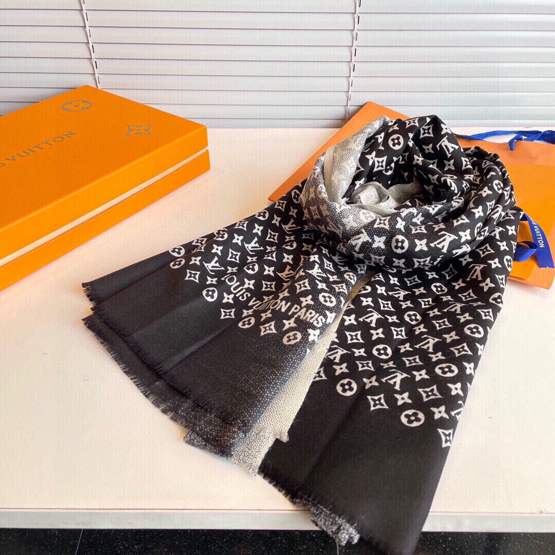 SCARF 200 CM IN BLACK MIX WHITE CASHMERE 398523