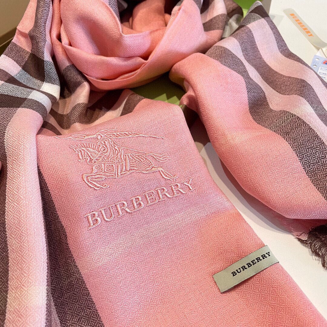 WIDE CHECK CASHMERE SCARF 200 CM IN ROSE PINK CASHMERE 407325