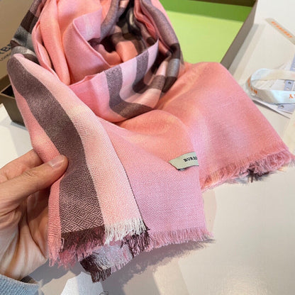 WIDE CHECK CASHMERE SCARF 200 CM IN ROSE PINK CASHMERE 407325