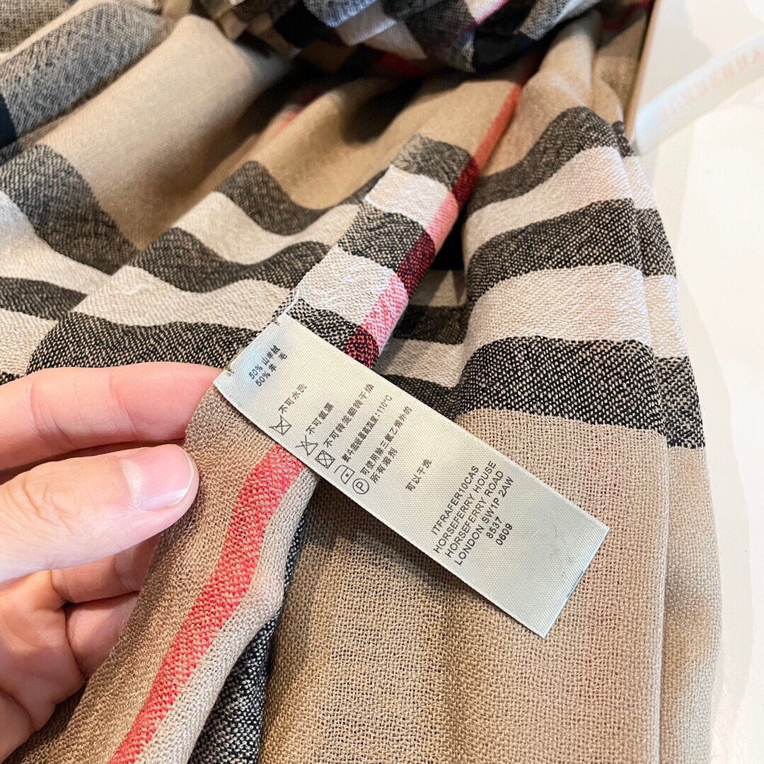 WIDE CHECK CASHMERE SCARF 200 CM IN CAMEL BROWN CASHMERE 407326