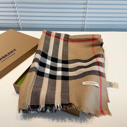 WIDE CHECK CASHMERE SCARF 200 CM IN CAMEL BROWN CASHMERE 407326