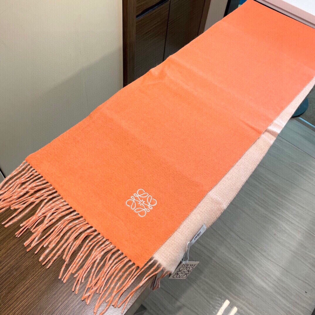 SCARF 180 CM IN CARROT ORANGE AND LIGHT PINK WOOL AND CASHMERE 411792