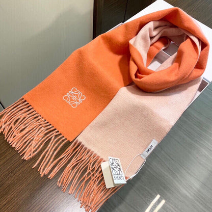 SCARF 180 CM IN CARROT ORANGE AND LIGHT PINK WOOL AND CASHMERE 411792