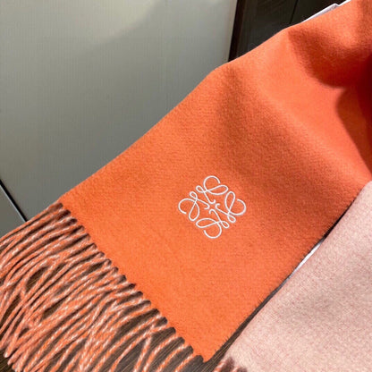 SCARF 180 CM IN CARROT ORANGE AND LIGHT PINK WOOL AND CASHMERE 411792