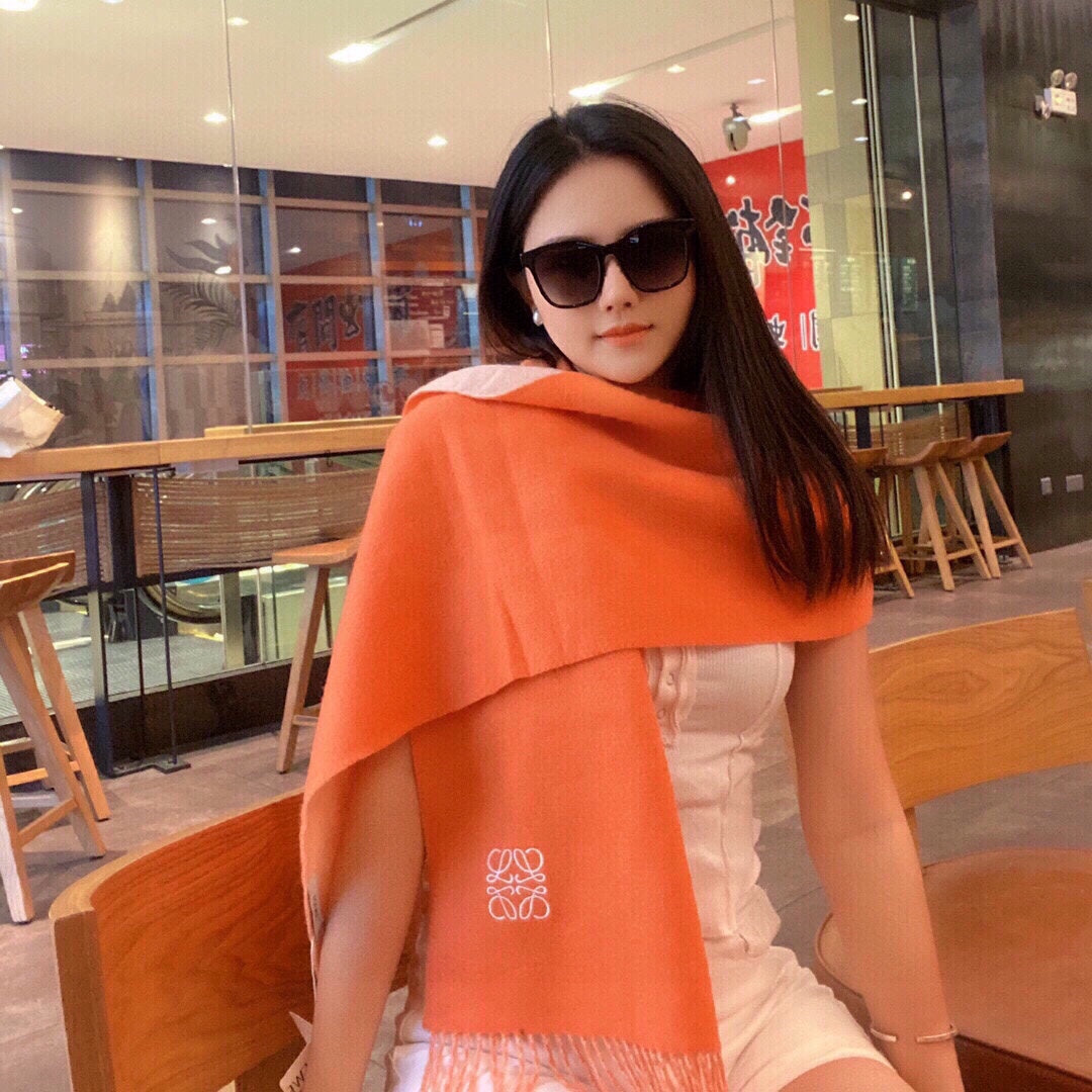 SCARF 180 CM IN CARROT ORANGE AND LIGHT PINK WOOL AND CASHMERE 411792