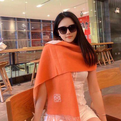 SCARF 180 CM IN CARROT ORANGE AND LIGHT PINK WOOL AND CASHMERE 411792