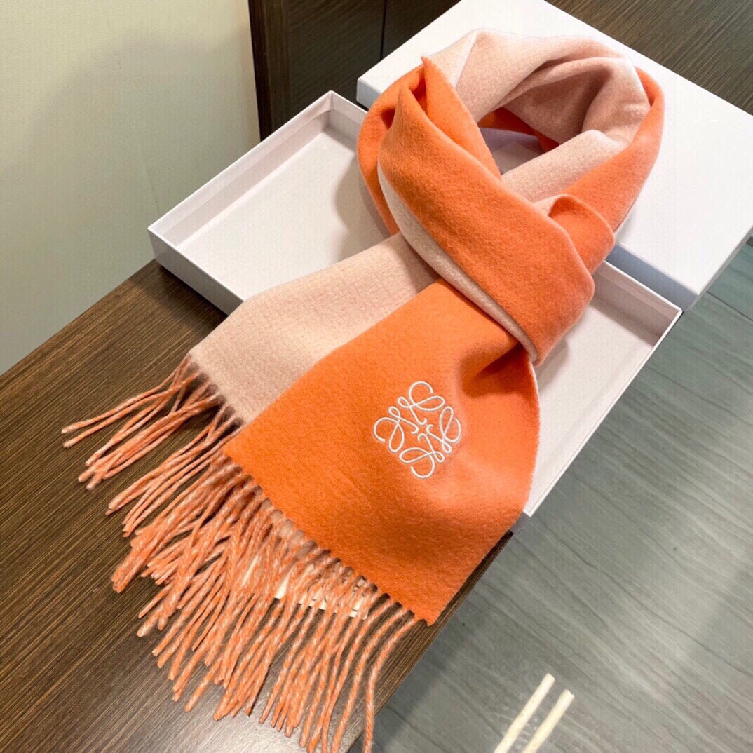 SCARF 180 CM IN CARROT ORANGE AND LIGHT PINK WOOL AND CASHMERE 411792