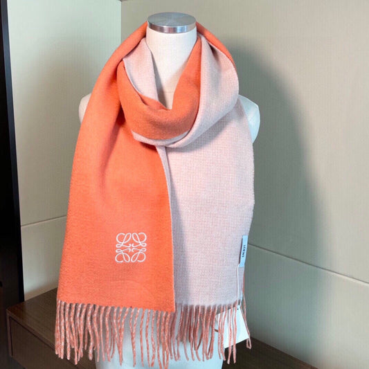 SCARF 180 CM IN CARROT ORANGE AND LIGHT PINK WOOL AND CASHMERE 411792