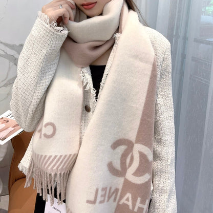 SCARF 184 CM IN ROSY BROWN MIX WHITE MERINO WOOL 393119