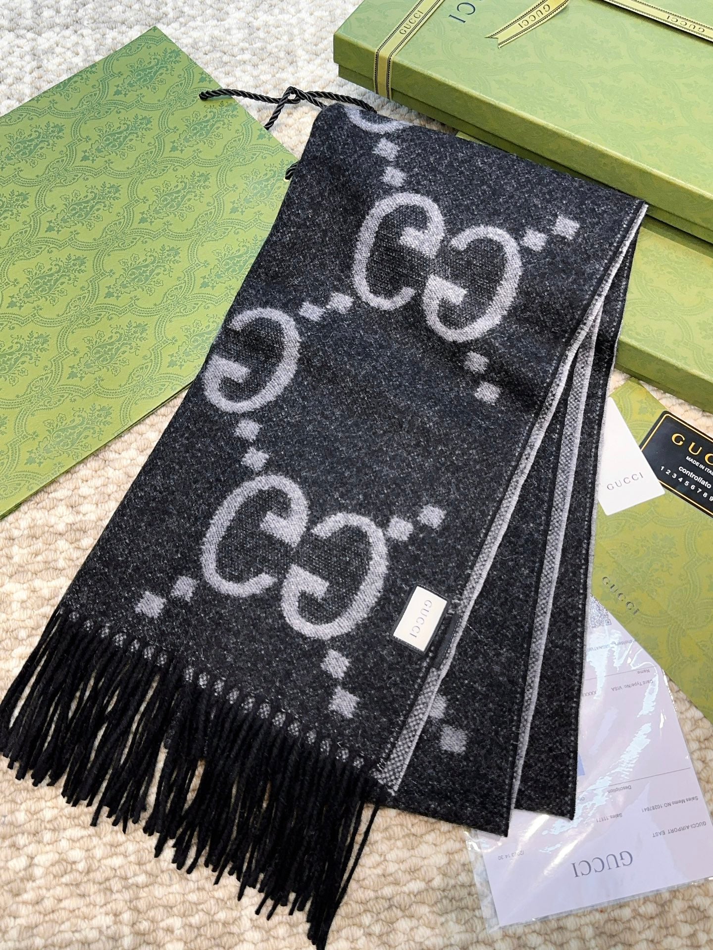 SCARF 200 CM IN BLACK MIX LIGHT GRAY CASHMERE 396377