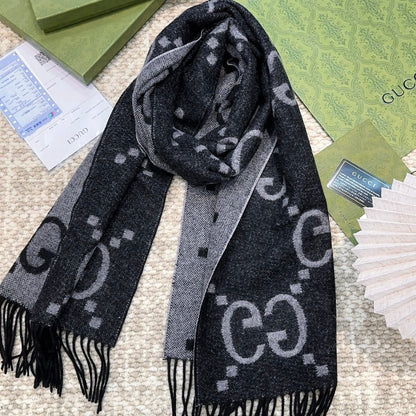 SCARF 200 CM IN BLACK MIX LIGHT GRAY CASHMERE 396377