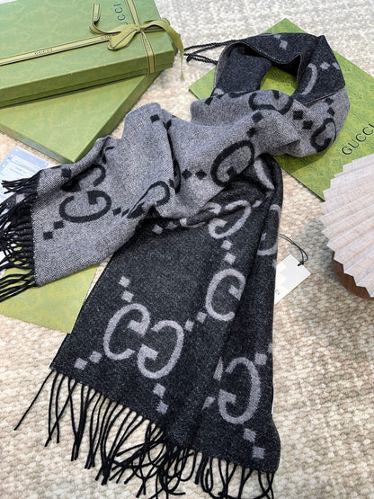 SCARF 200 CM IN BLACK MIX LIGHT GRAY CASHMERE 396377