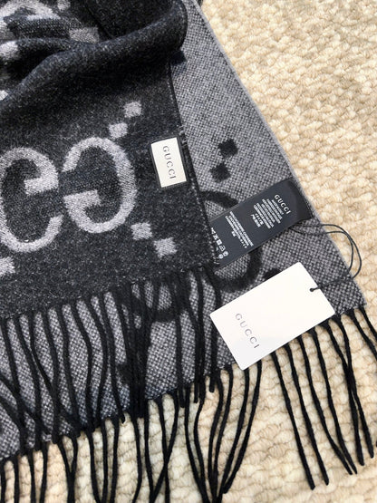 SCARF 200 CM IN BLACK MIX LIGHT GRAY CASHMERE 396377