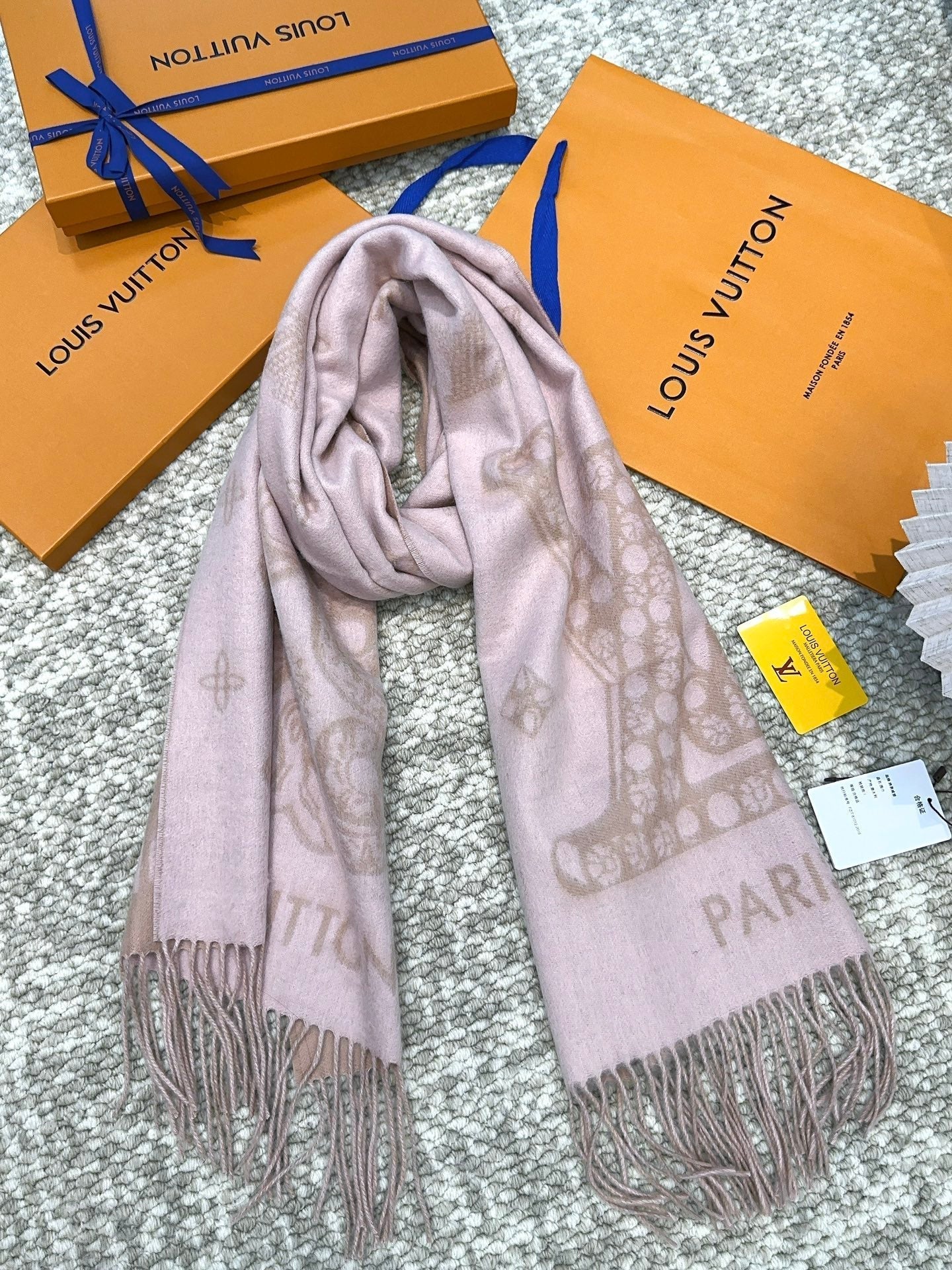 SCARF 170 CM IN LIGHT PINK MONOGRAM CASHMERE 396380