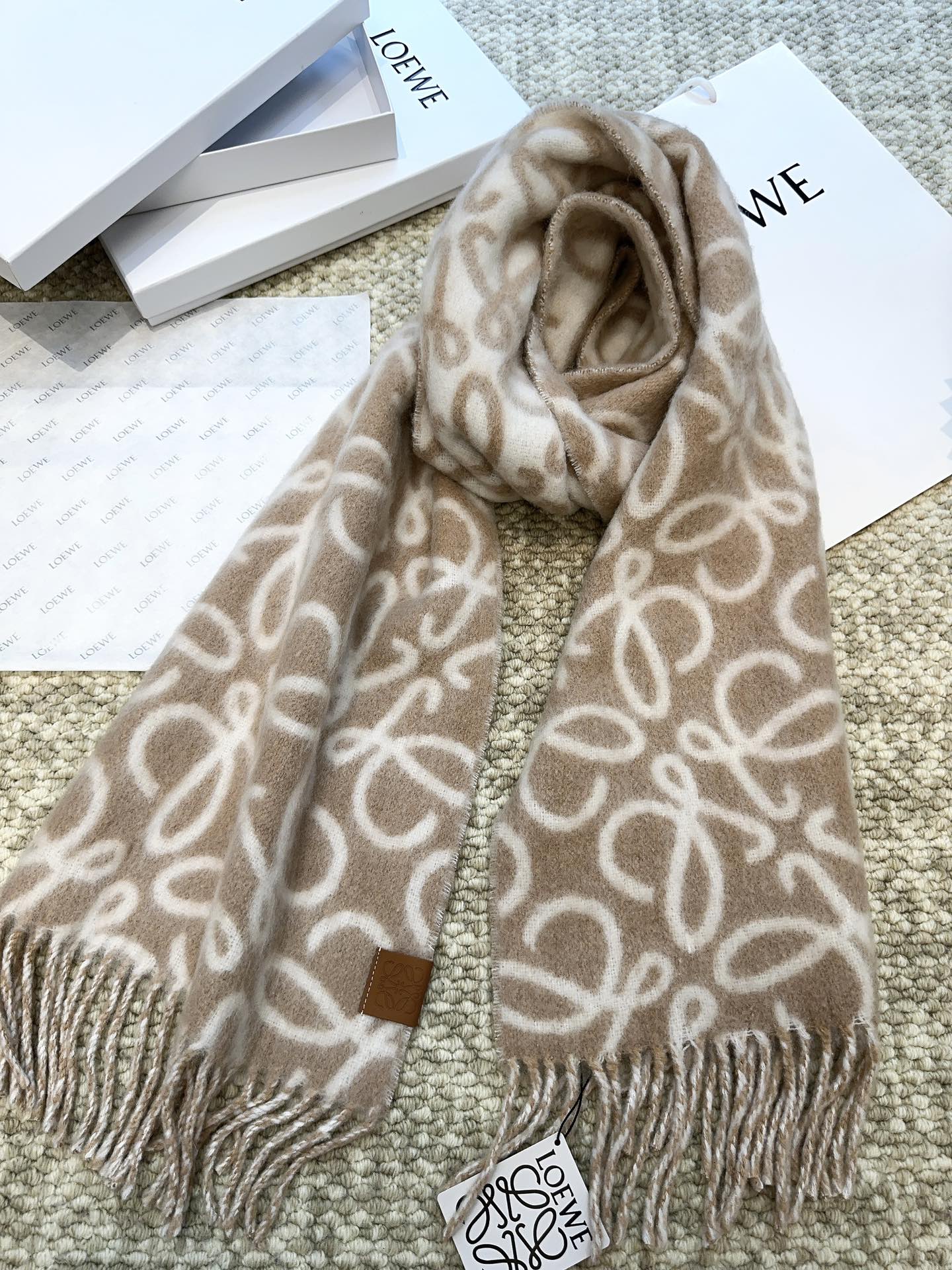 SCARF 186 CM IN CAMEL BEIGE MIX WHITE ALPACA AND WOOL 403822