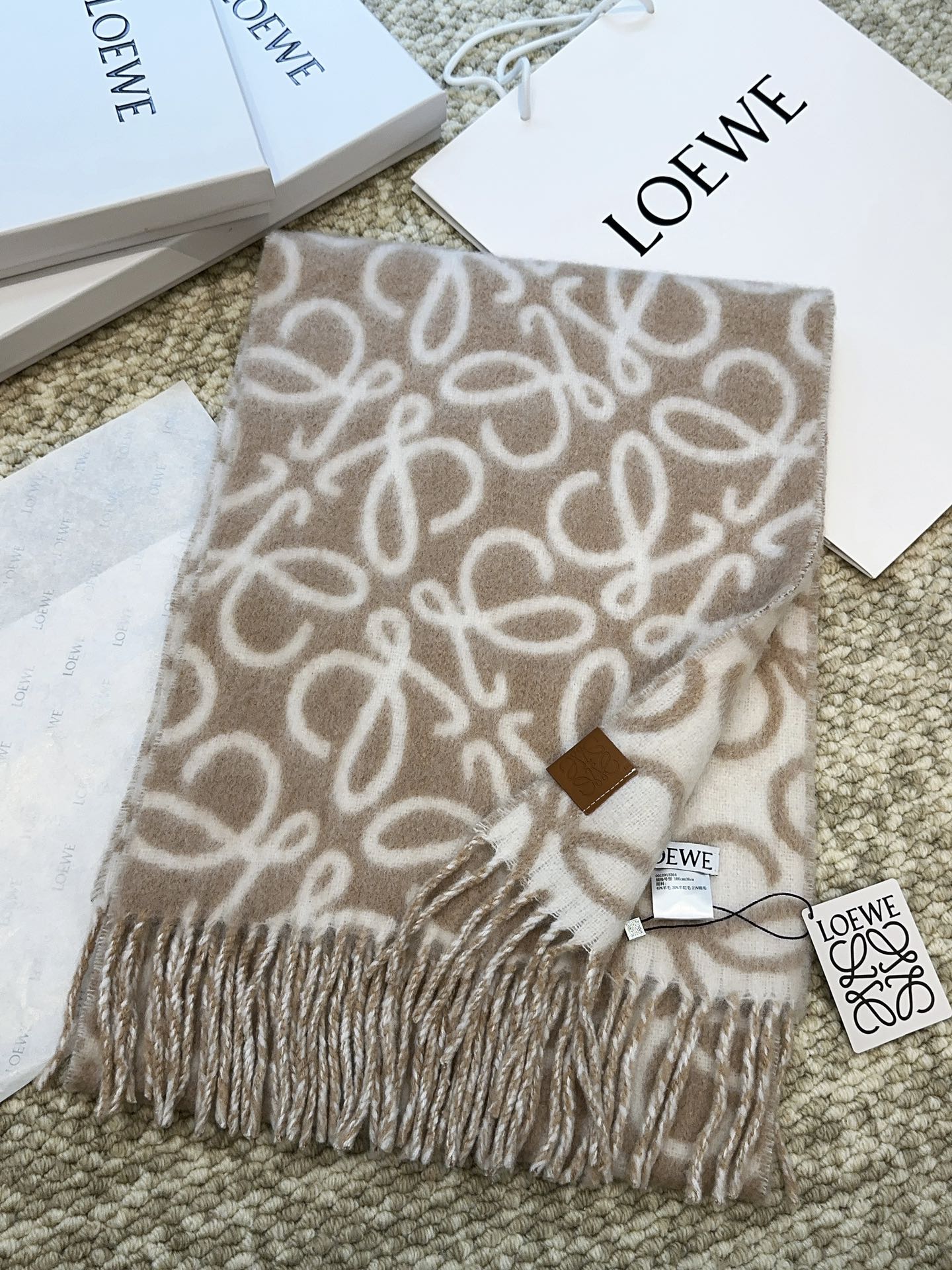 SCARF 186 CM IN CAMEL BEIGE MIX WHITE ALPACA AND WOOL 403822