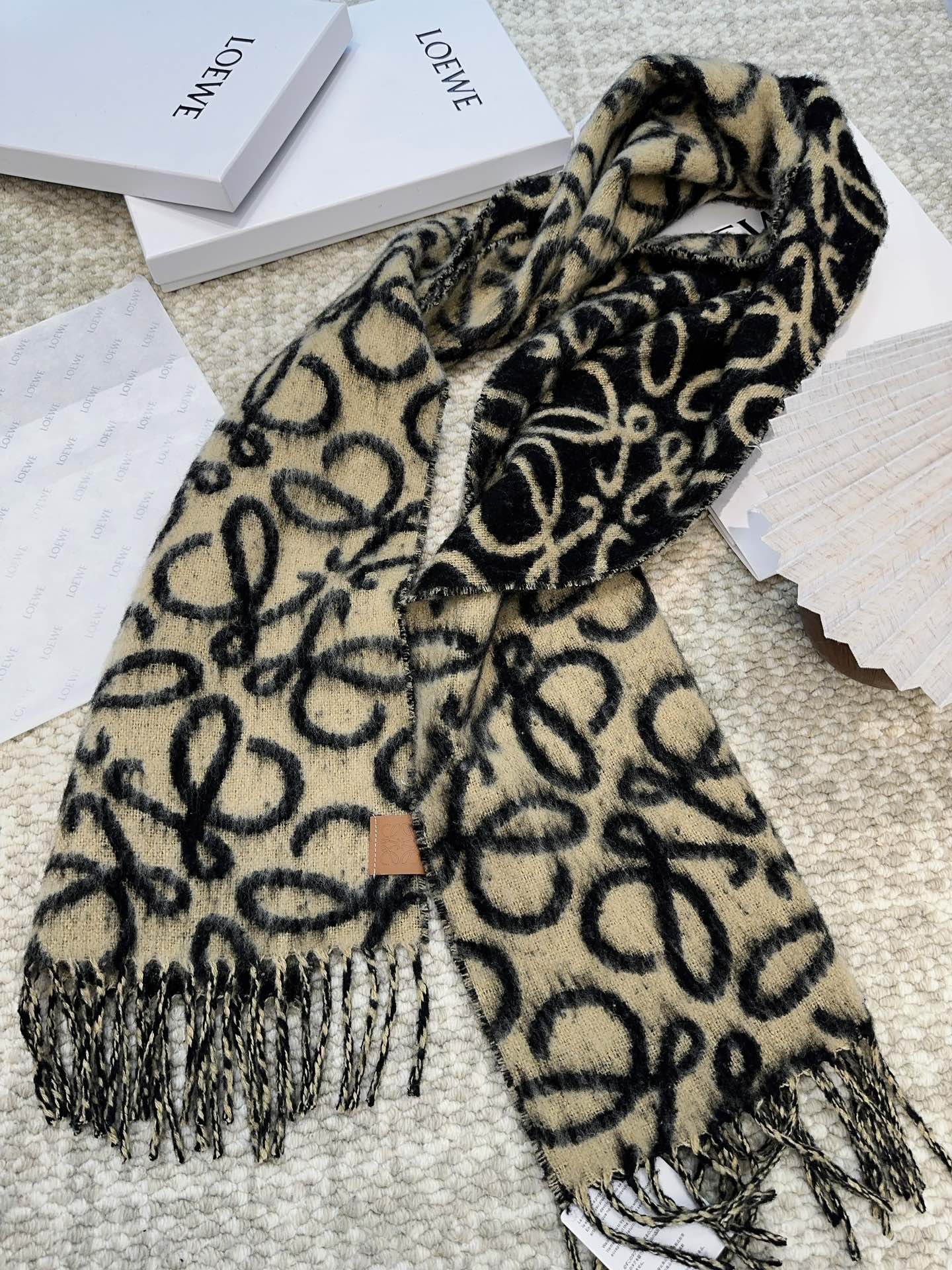 SCARF 186 CM IN BLACK MIX CAMEL BEIGE ALPACA AND WOOL 403823