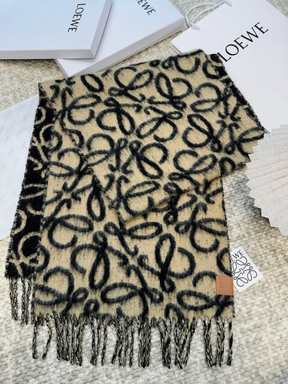 SCARF 186 CM IN BLACK MIX CAMEL BEIGE ALPACA AND WOOL 403823