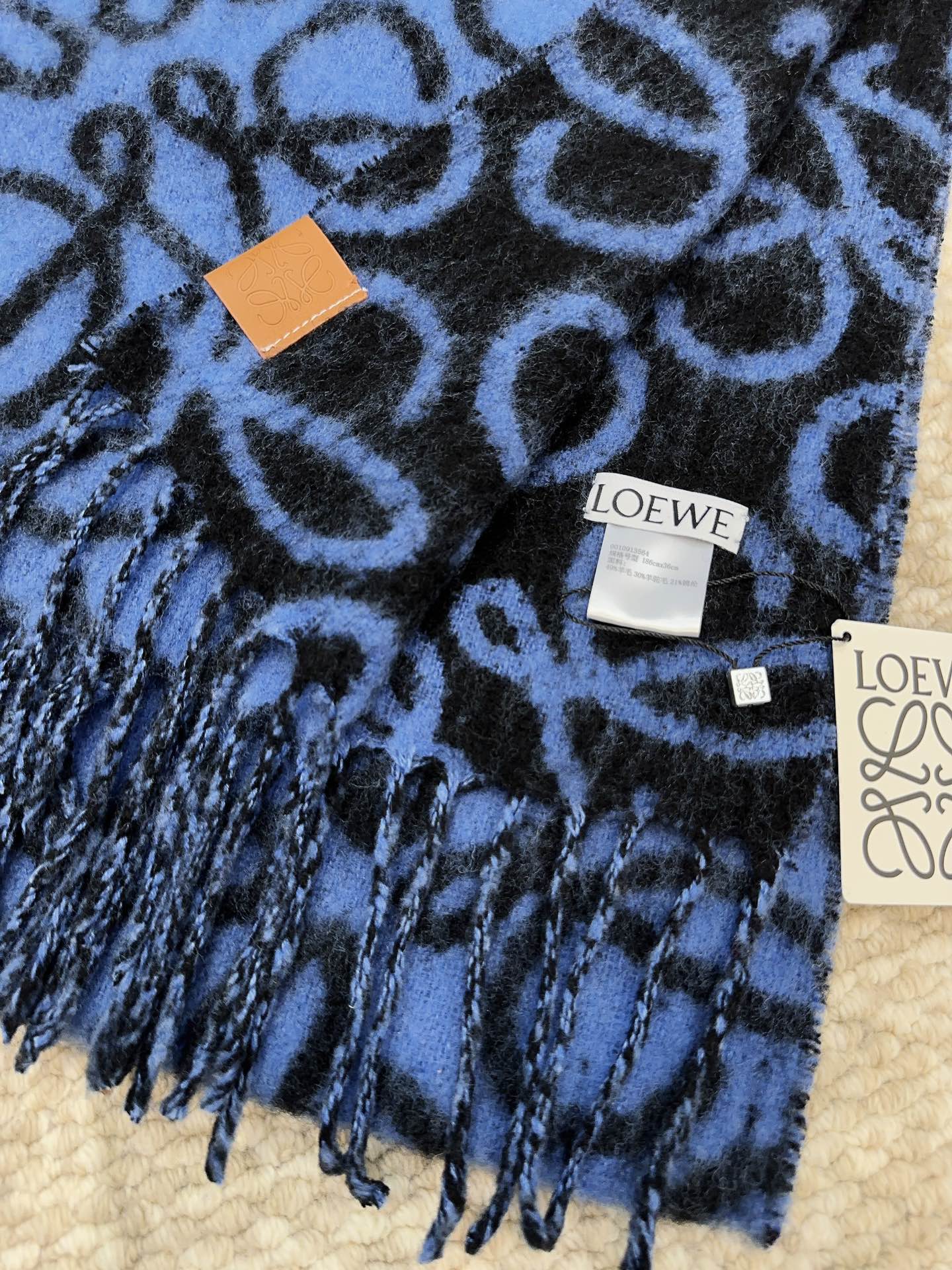 SCARF 186 CM IN COBALT BLUE MIX BLACK ALPACA AND WOOL 403824