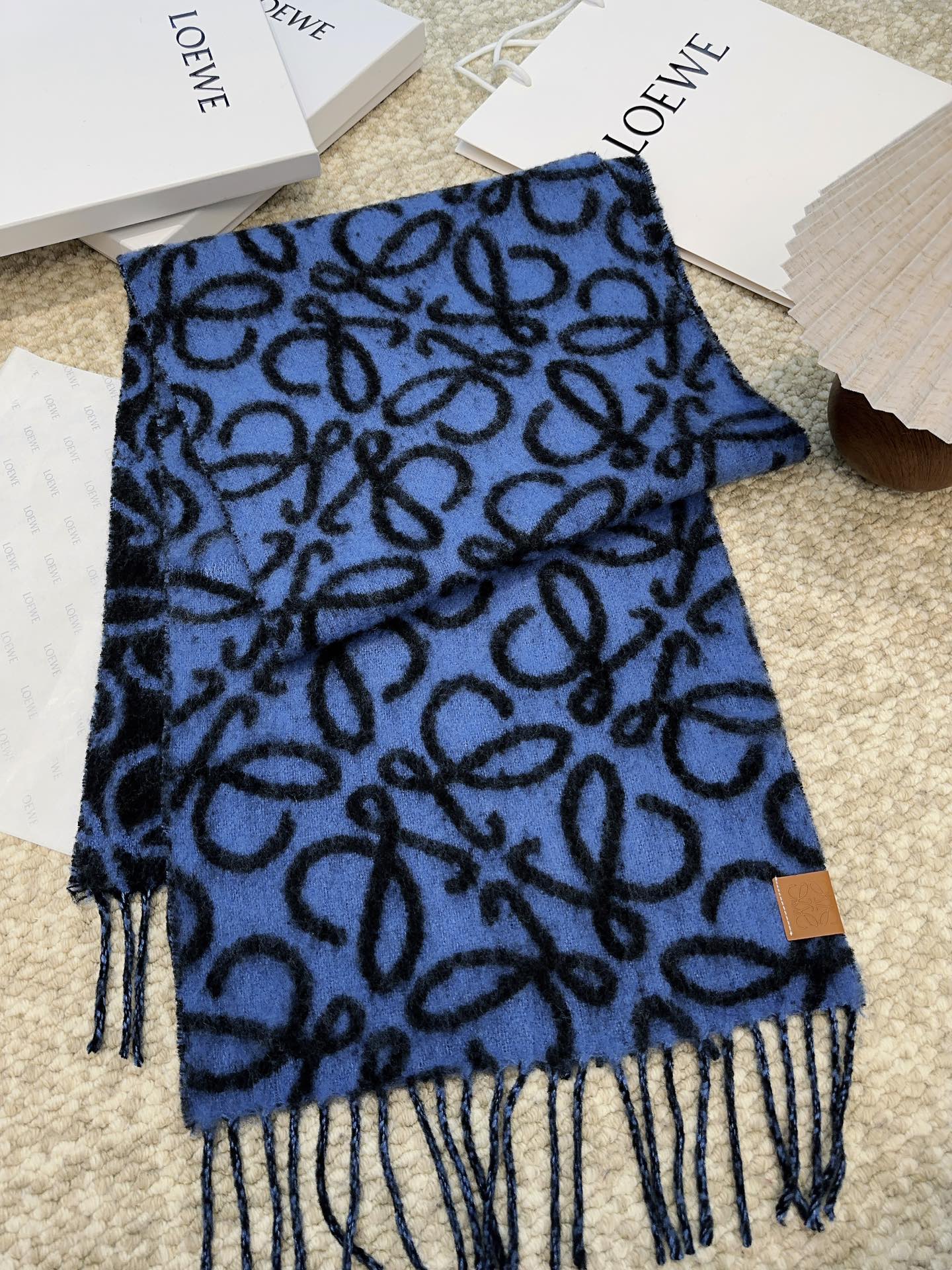 SCARF 186 CM IN COBALT BLUE MIX BLACK ALPACA AND WOOL 403824