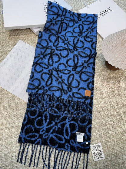 SCARF 186 CM IN COBALT BLUE MIX BLACK ALPACA AND WOOL 403824