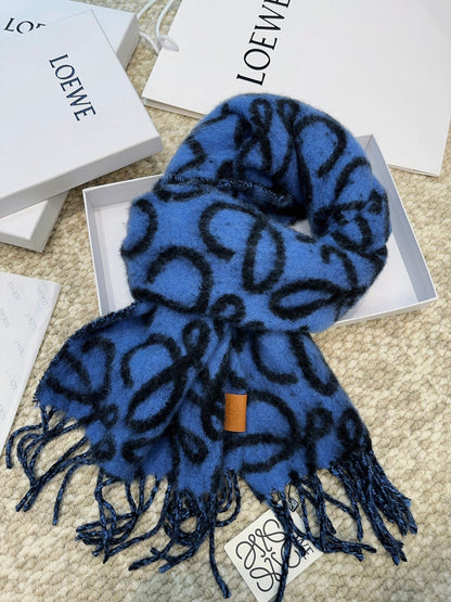 SCARF 186 CM IN COBALT BLUE MIX BLACK ALPACA AND WOOL 403824