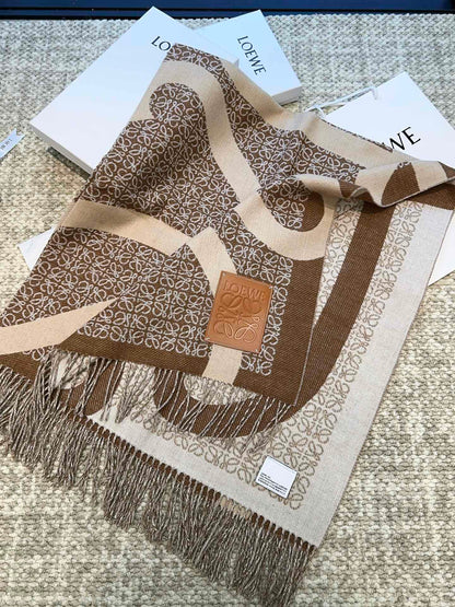 ANAGRAM WOOL JACQUARD BLANKET SHAWL 140 CM CAMEL BEIGE 413661