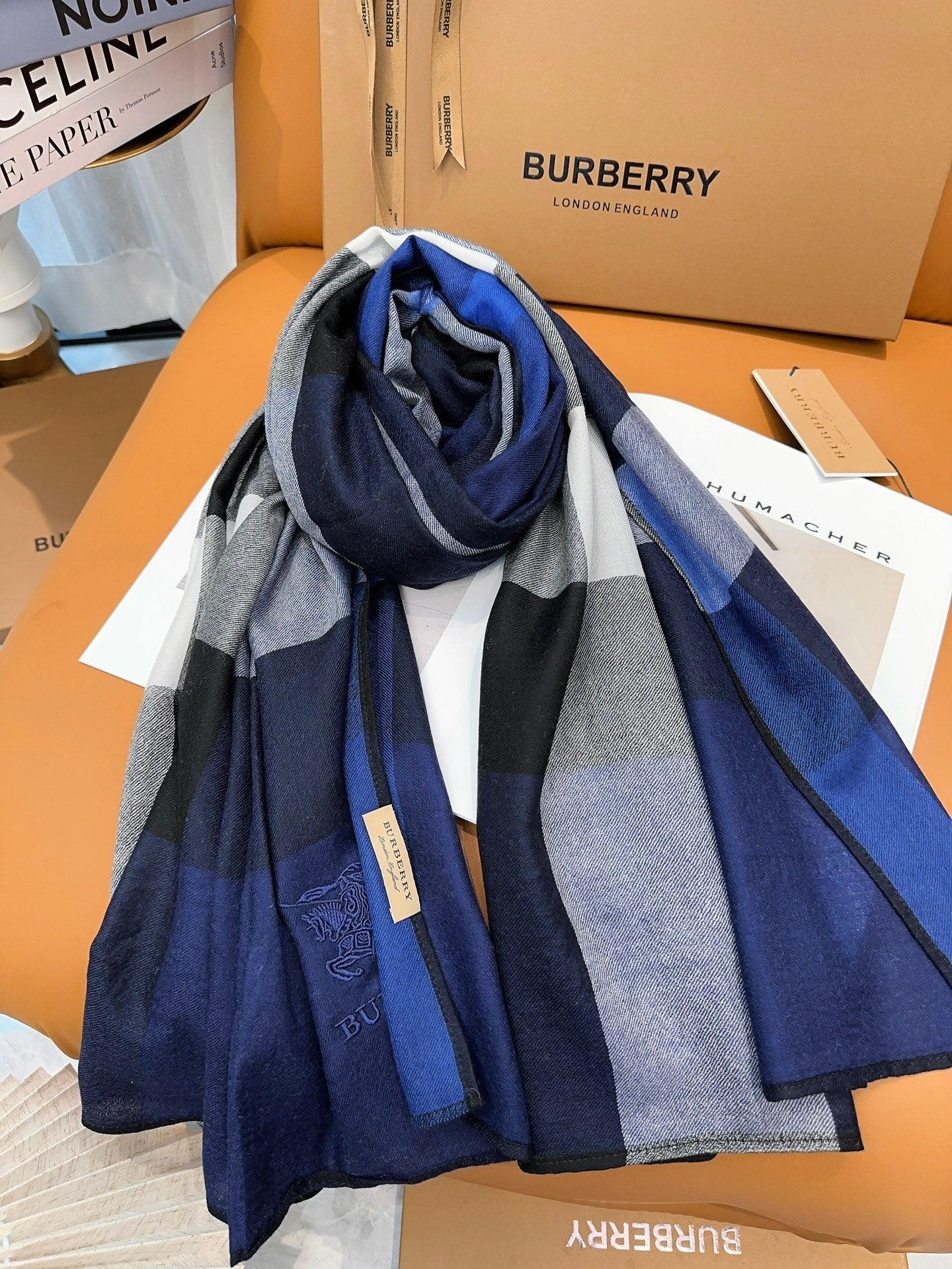 SCARF 200 CM IN NAVY BLUE CASHMERE 402263