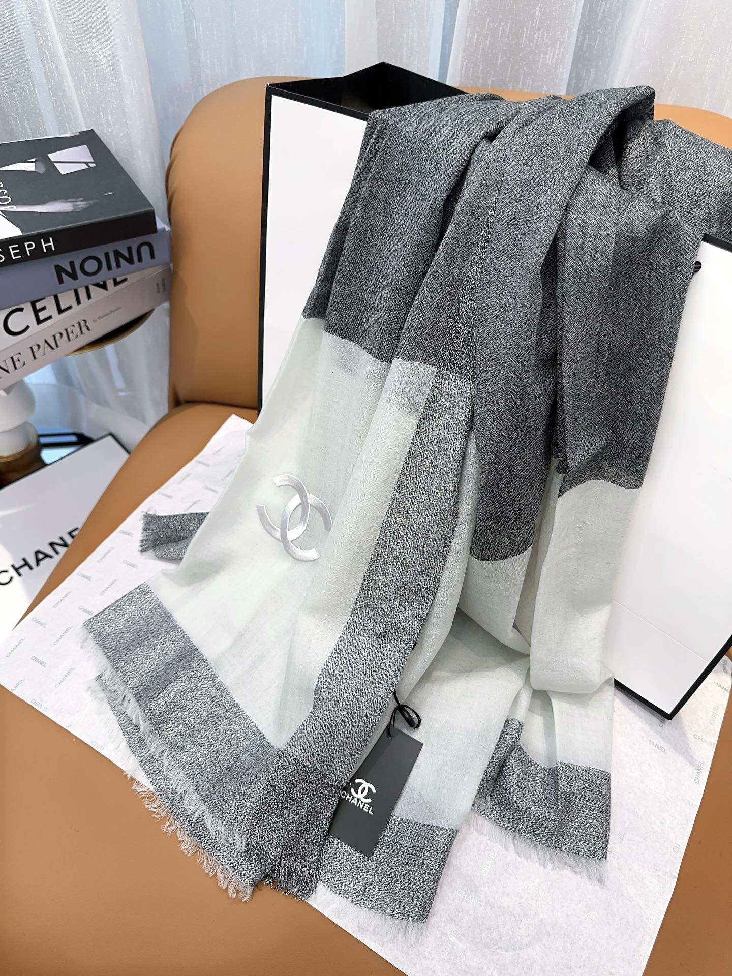 SCARF 200 CM IN MOUSE GRAY MIX WHITE CASHMERE 402261