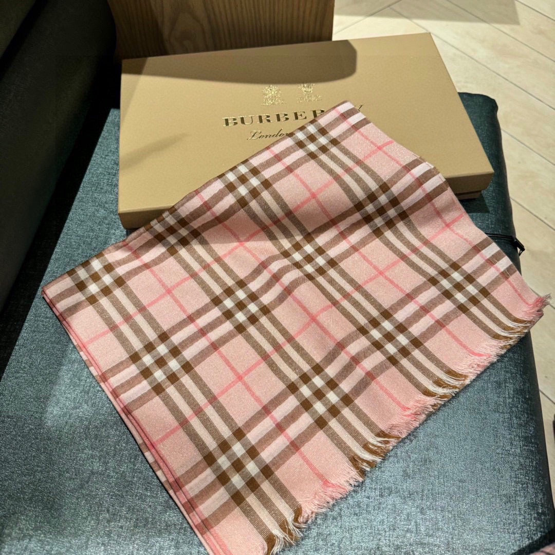 CHECK SCARF 200 CM IN ROSE PINK MIX CAMEL BROWN CASHMERE AND SILK 394665