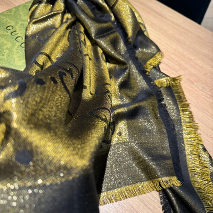 JACQUARD SILK WOOL SHAWL 140 CM ANTIQUE GOLD 401258