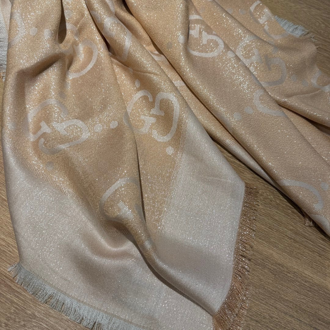 JACQUARD SILK WOOL SHAWL 140 CM BISQUE BEIGE 401261