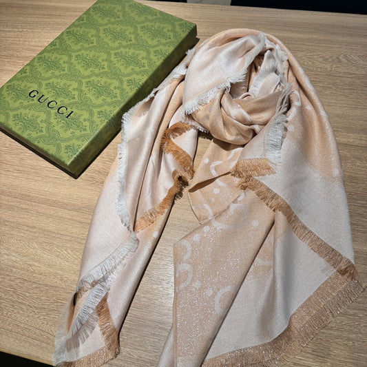 JACQUARD SILK WOOL SHAWL 140 CM BISQUE BEIGE 401261