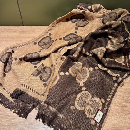 SCARF 195 CM IN BEIGE AND DARK BROWN GG WOOL LAM JACQUARD 403978