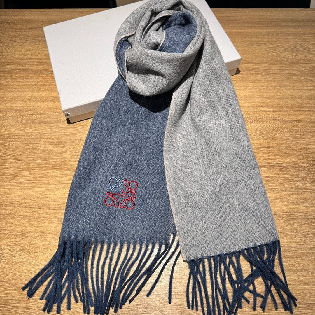 SCARF 180 CM IN PIGEON BLUE MIX LIGHT GRAY CASHMERE 407386