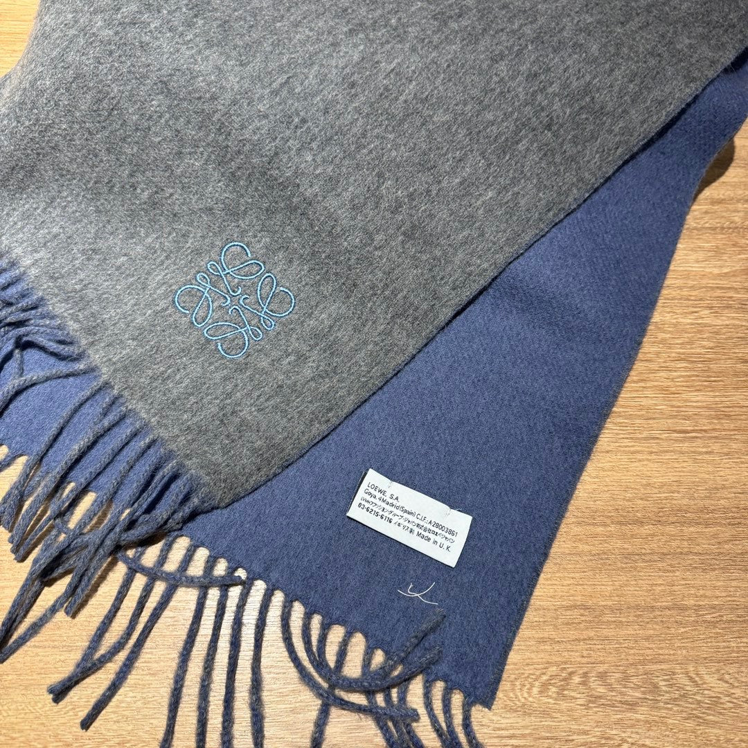 SCARF 180 CM IN AEGEAN BLUE AND MOUSE GRAY WOOL AND CASHMERE 411837