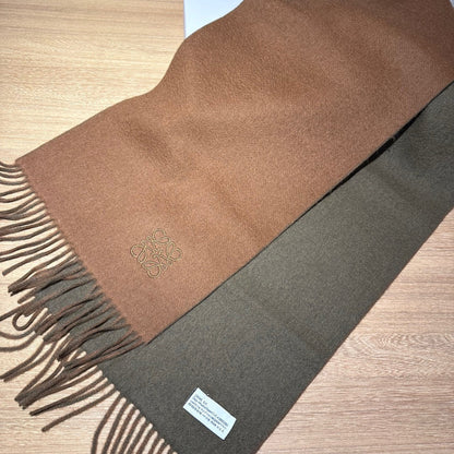 SCARF 180 CM IN BRONZE BROWN AND KHAKI GREEN WOOL AND CASHMERE 411838