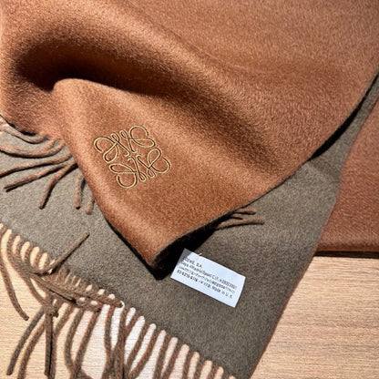 SCARF 180 CM IN BRONZE BROWN AND KHAKI GREEN WOOL AND CASHMERE 411838