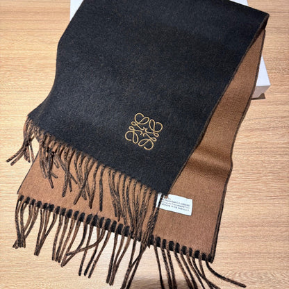 SCARF 180 CM IN BLACK AND CHOCOLATE BROWN WOOL AND CASHMERE 411840