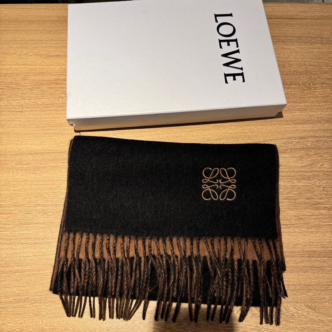 SCARF 180 CM IN BLACK AND CHOCOLATE BROWN WOOL AND CASHMERE 411840