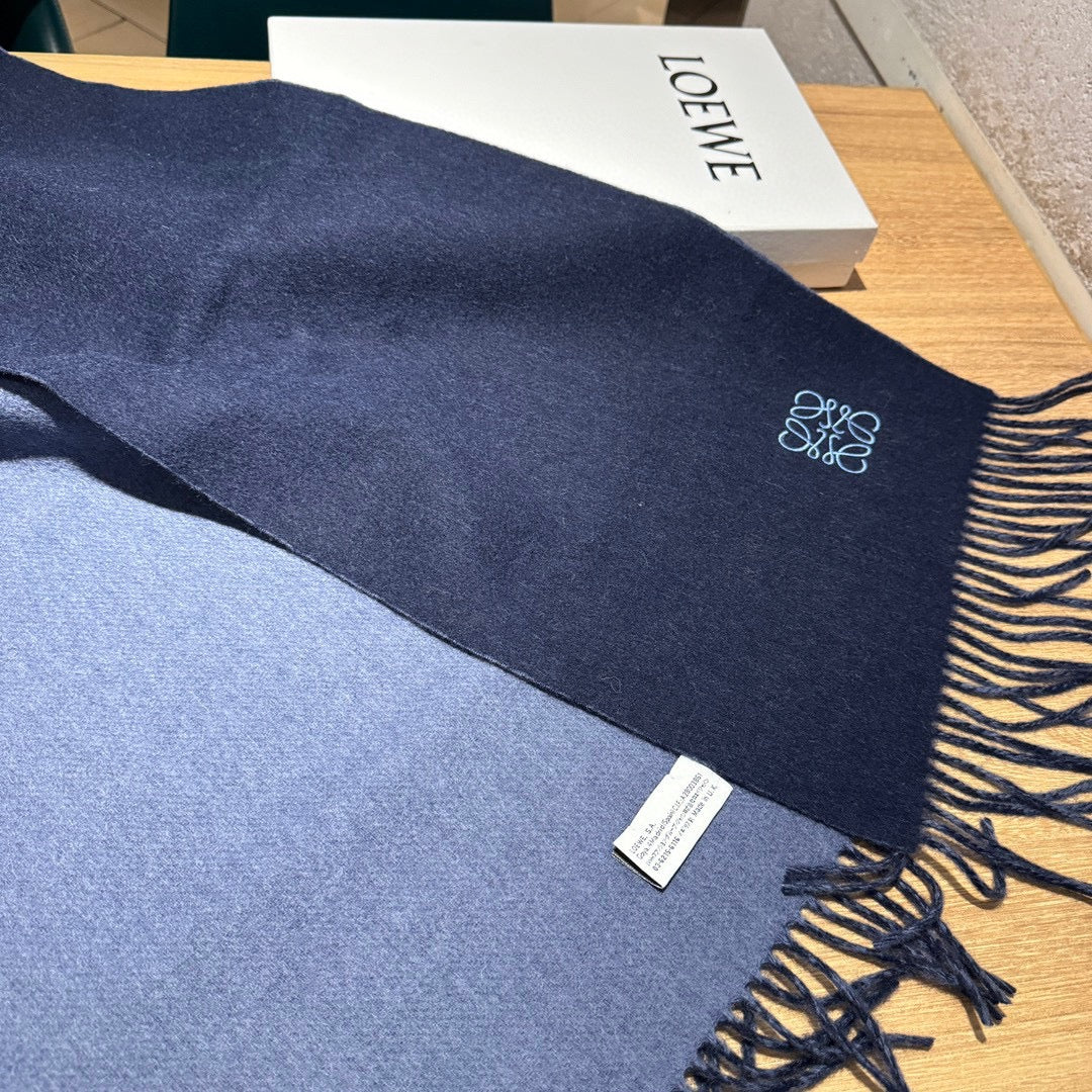 SCARF 180 CM IN LIGHT BLUE AND NAVY BLUE WOOL AND CASHMERE 411842