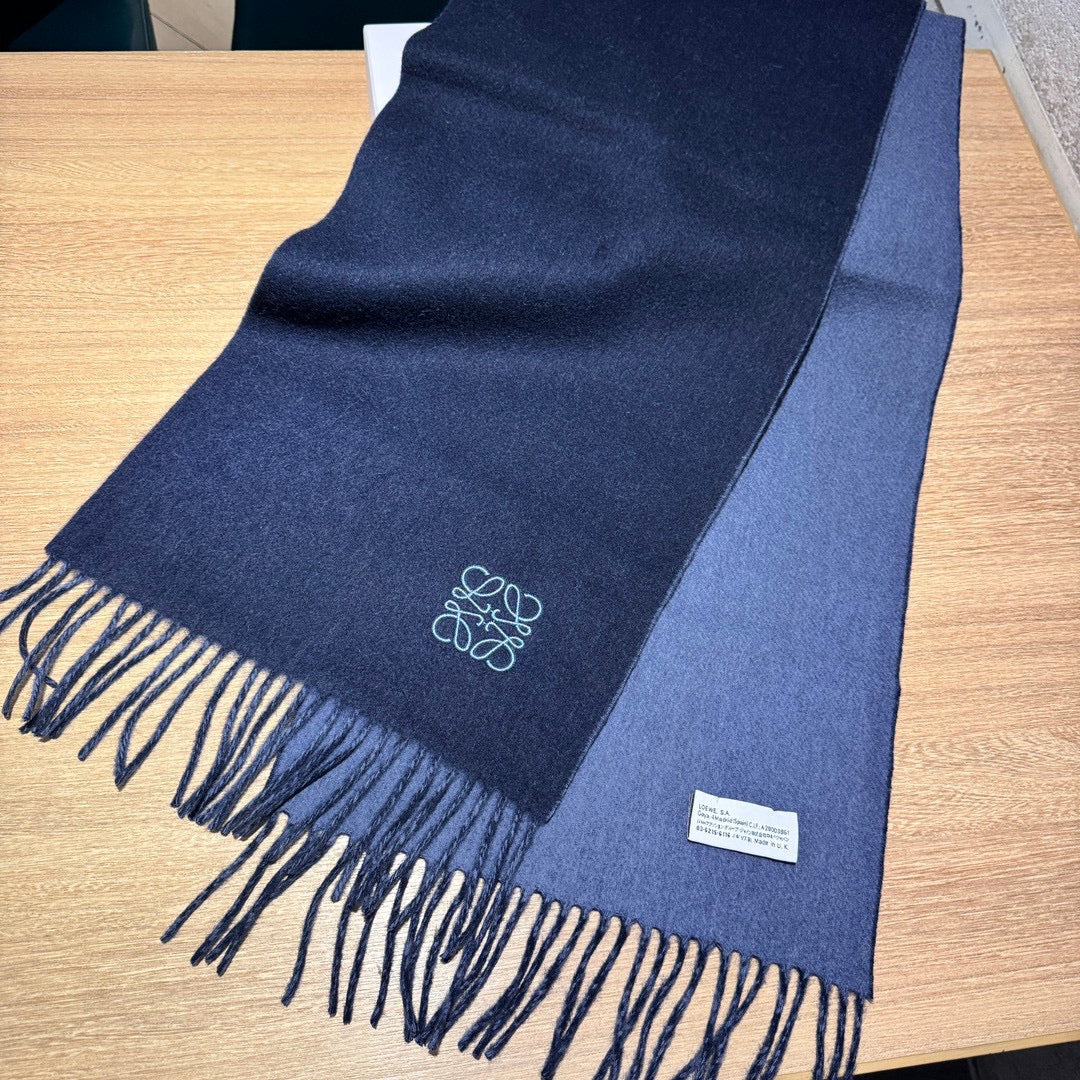 SCARF 180 CM IN LIGHT BLUE AND NAVY BLUE WOOL AND CASHMERE 411842