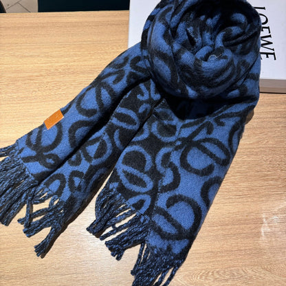 ANAGRAM 200 CM SCARF IN BLACK MIX BLUE ALPACA AND WOOL 411848