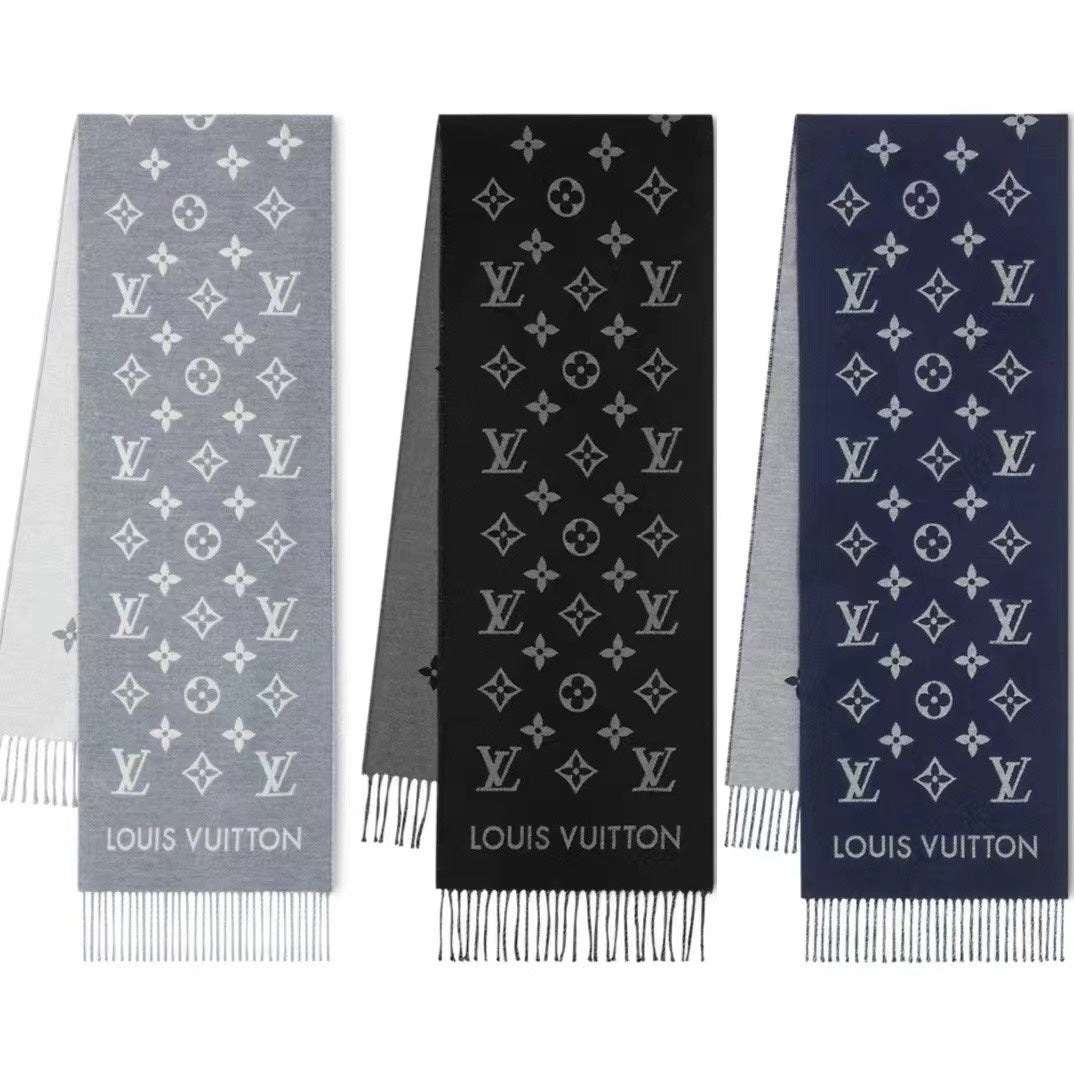 ALL ABOUT MONOGRAM SCARF 185 CM IN BLACK WOOL 394497