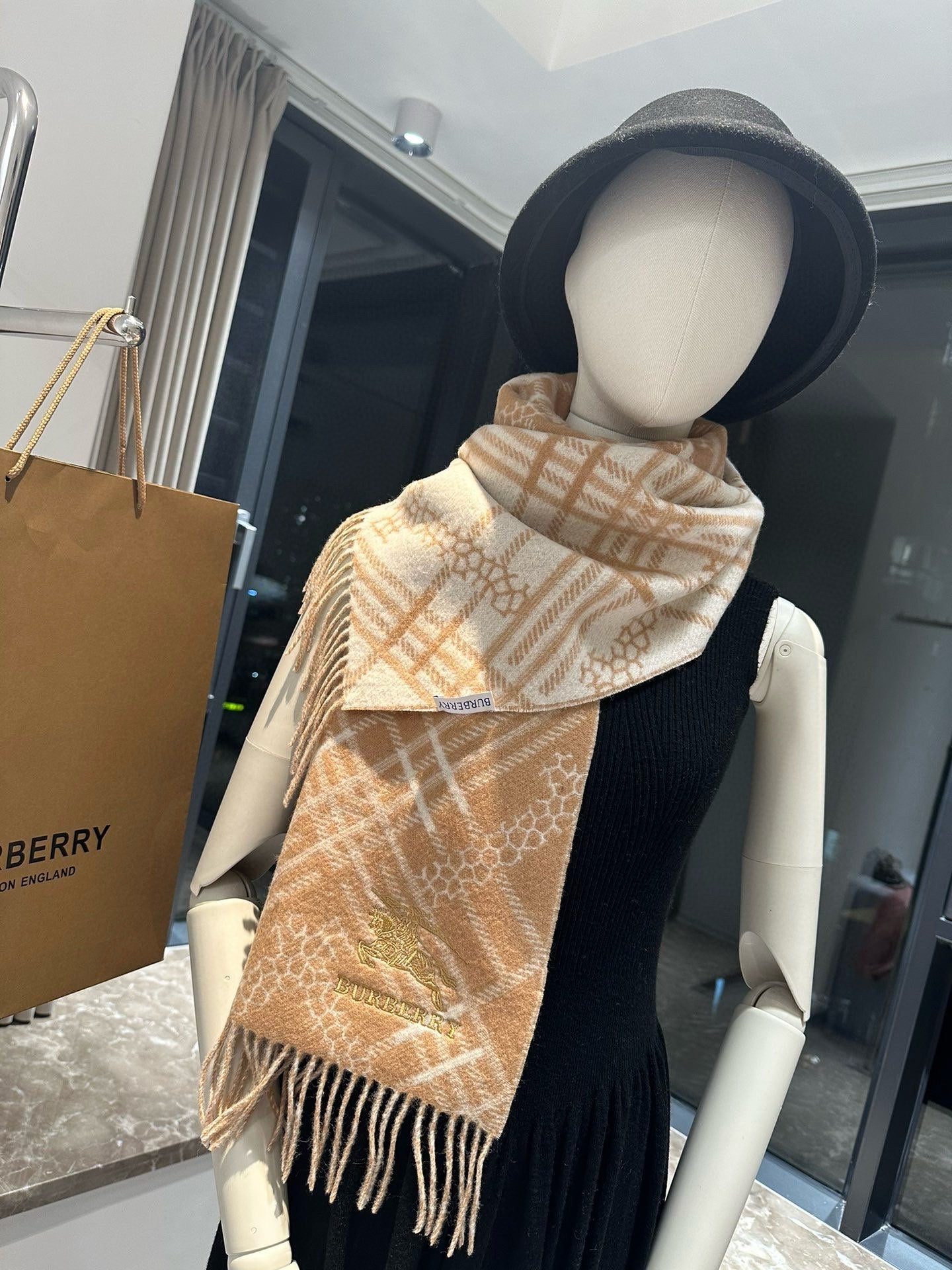 CLASSIC CHECK SCARF 168 CM IN CIDER BROWN CASHMERE 396322