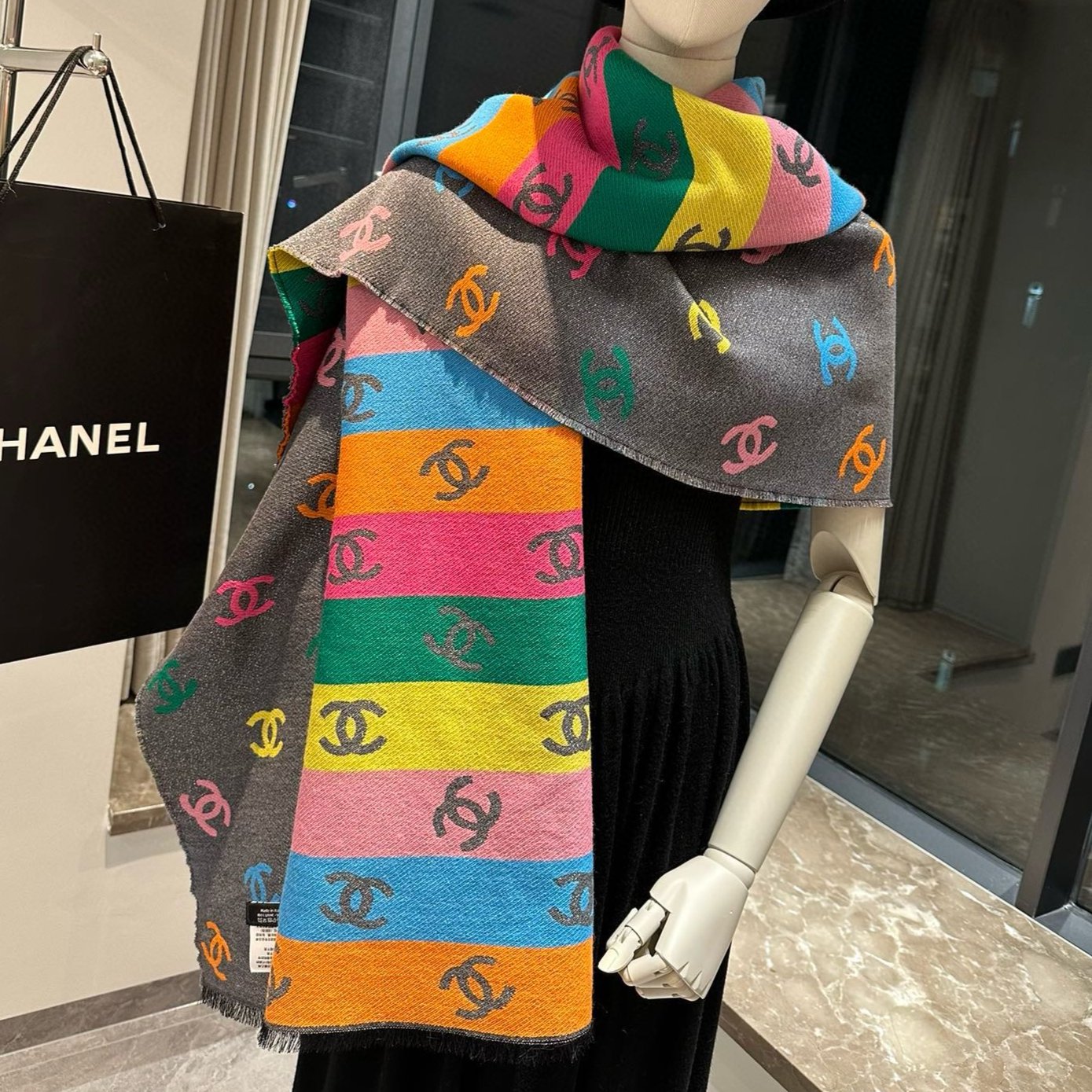 RAINBOW SCARF 180 CM IN COLORFUL CASHMERE AND WOOL 401988